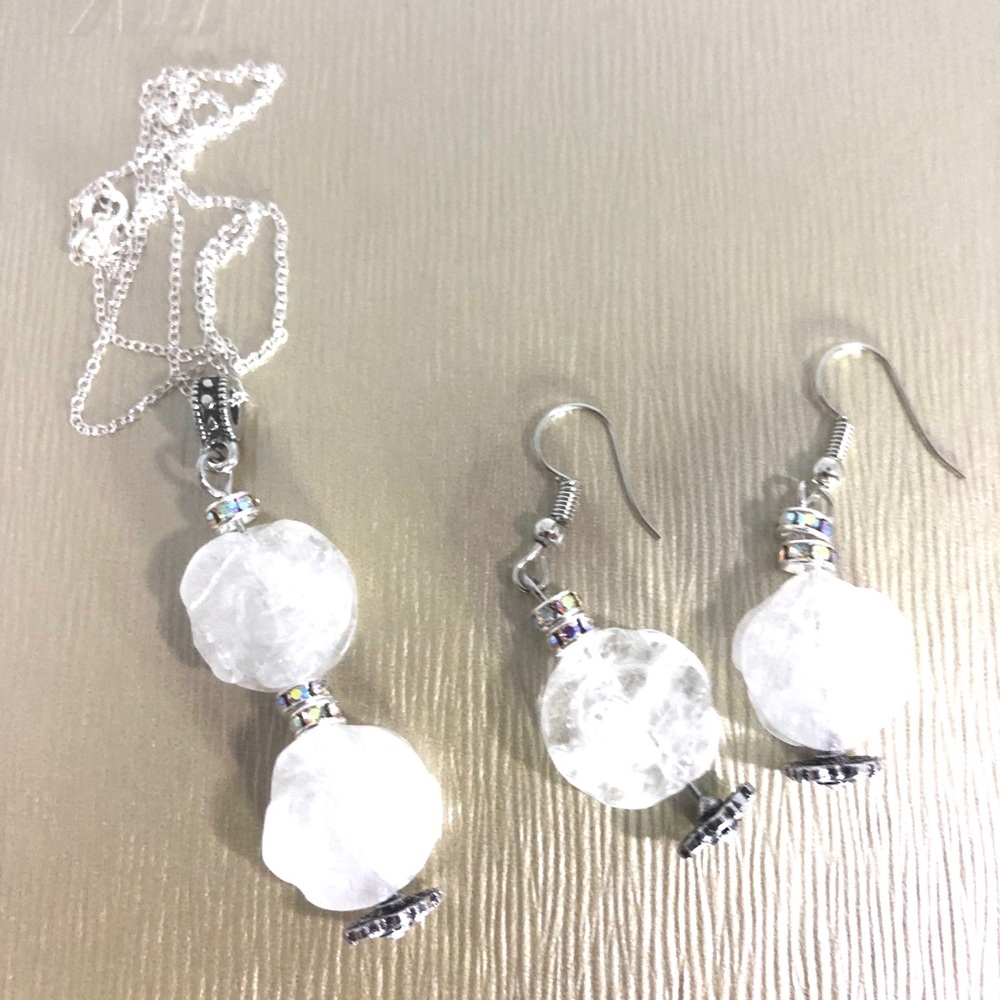 Rock Crystal Quartz Gemstone Necklace & Earrings |